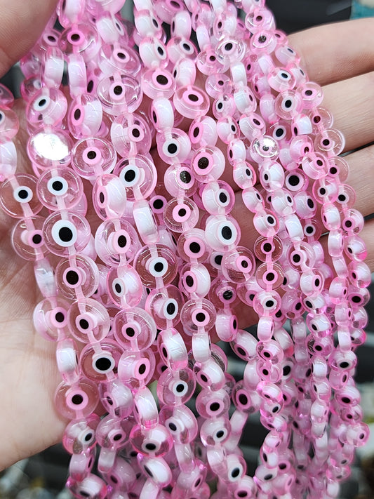 Flat Pink Evil Eye Beads