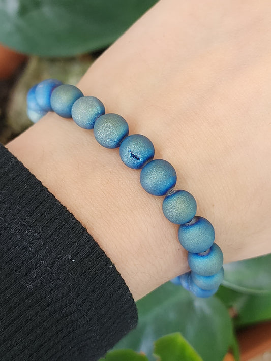 Blue and Gold Druzy Agate Stretch Bracelets 8mm