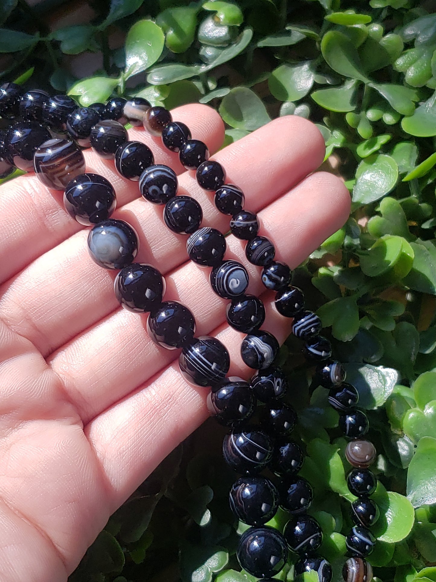 Black Line Agate Beads