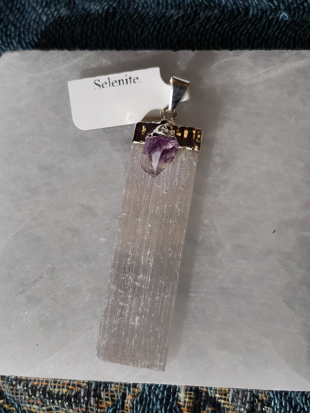 Selenite with Amethyst Pendant