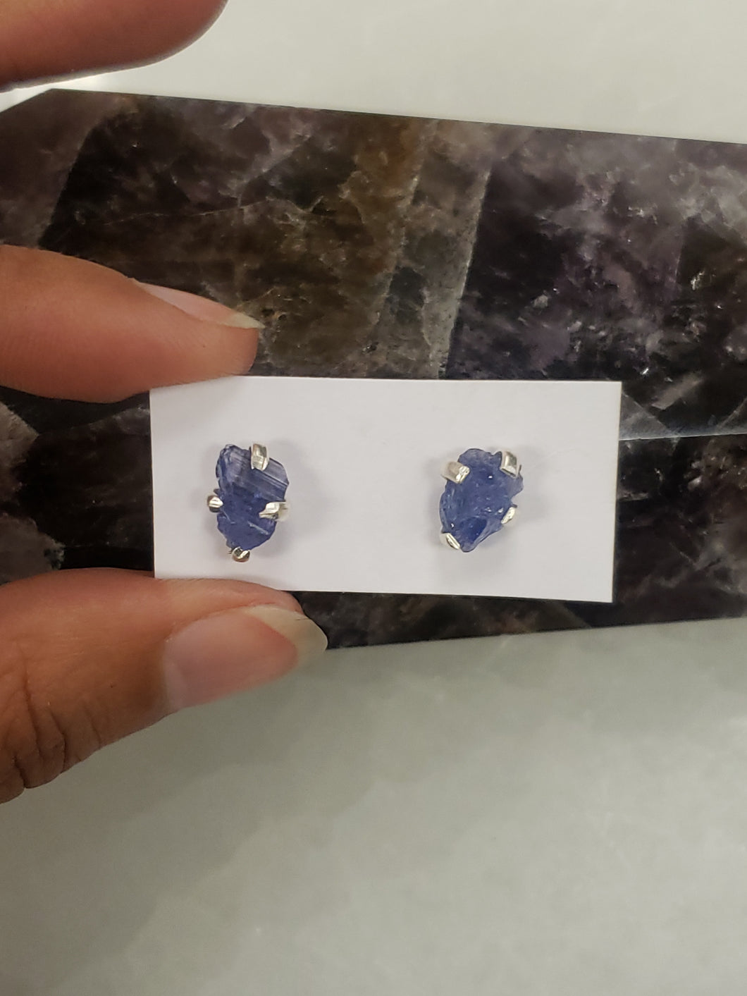 S.S. Raw Tanzanite Stud Earrings