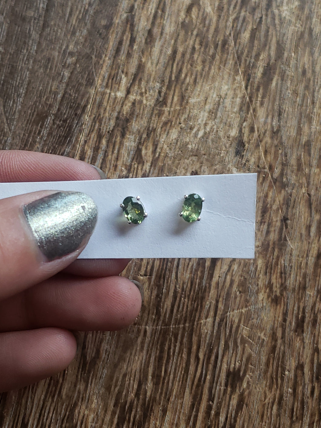 S.S. Emerald Apatite Faceted Stud Earrings