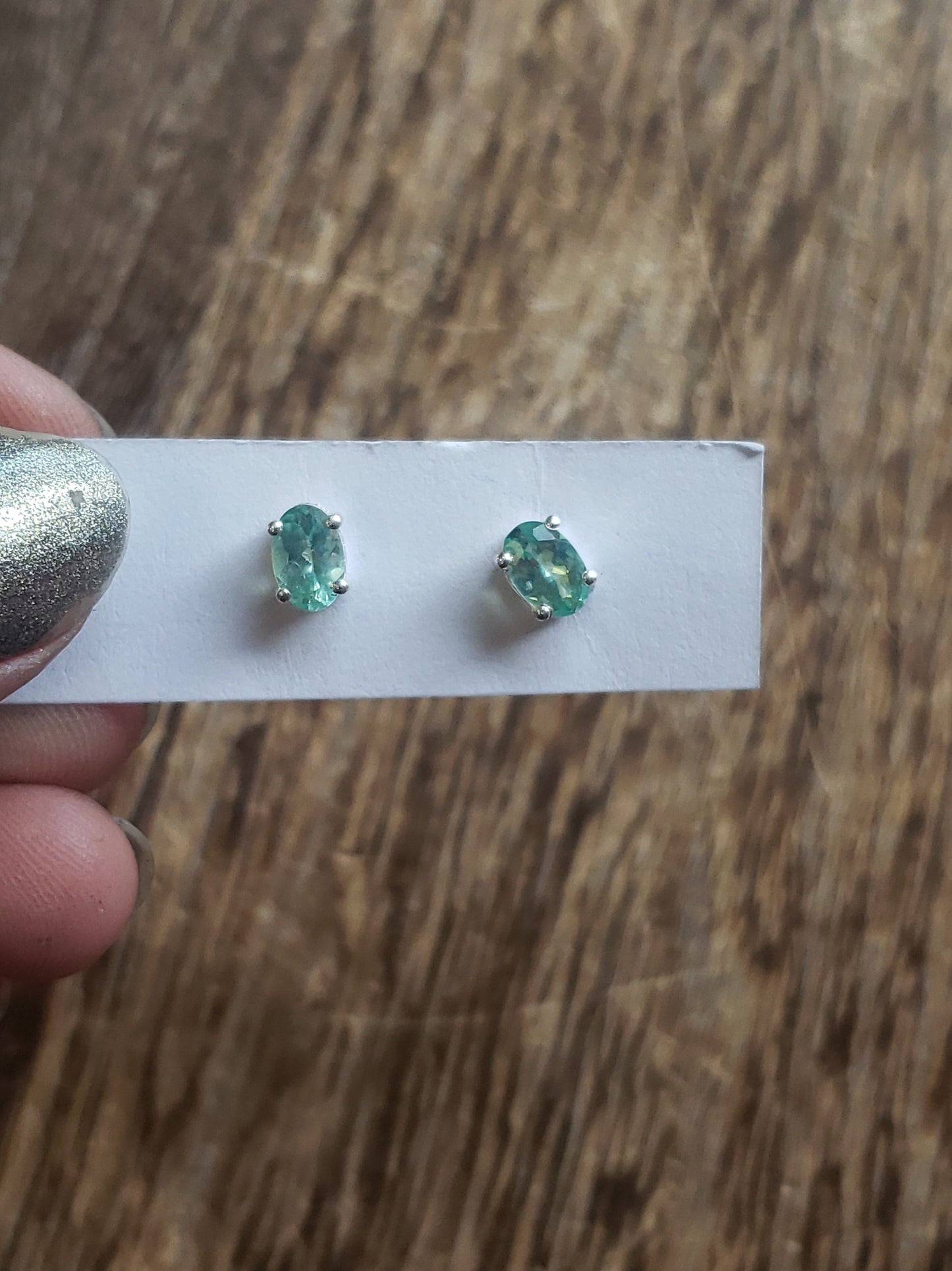 S.S. Green Apatite Faceted Stud Earrings
