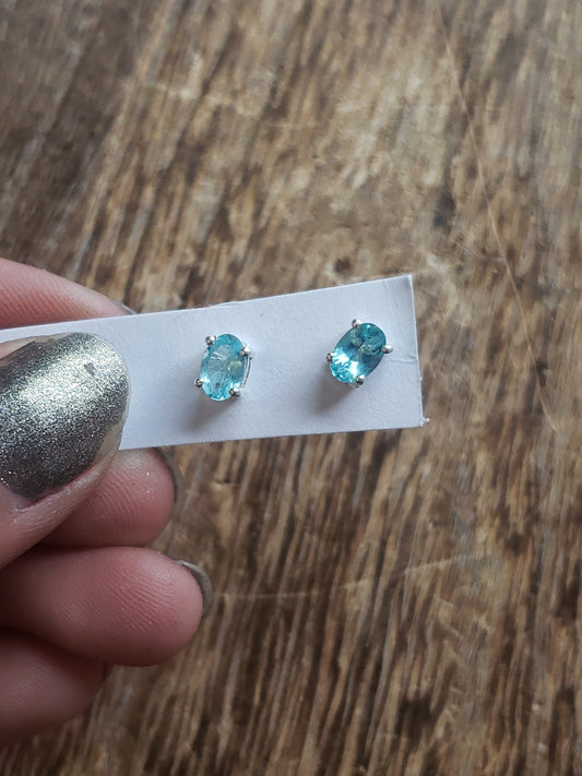 S.S. Blue Apatite Faceted Stud Earrings