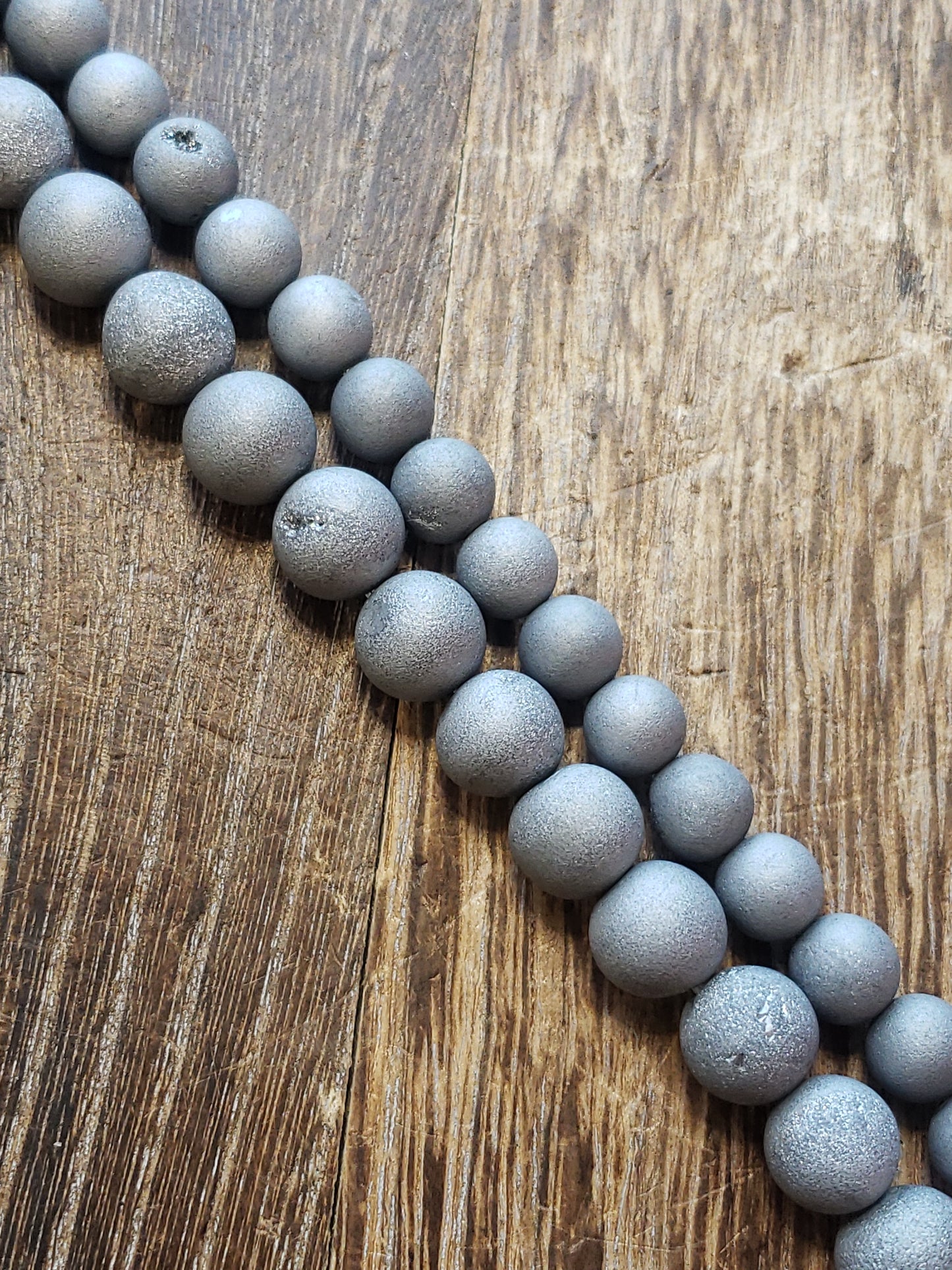 Silver Druzy Agate Matte Beads