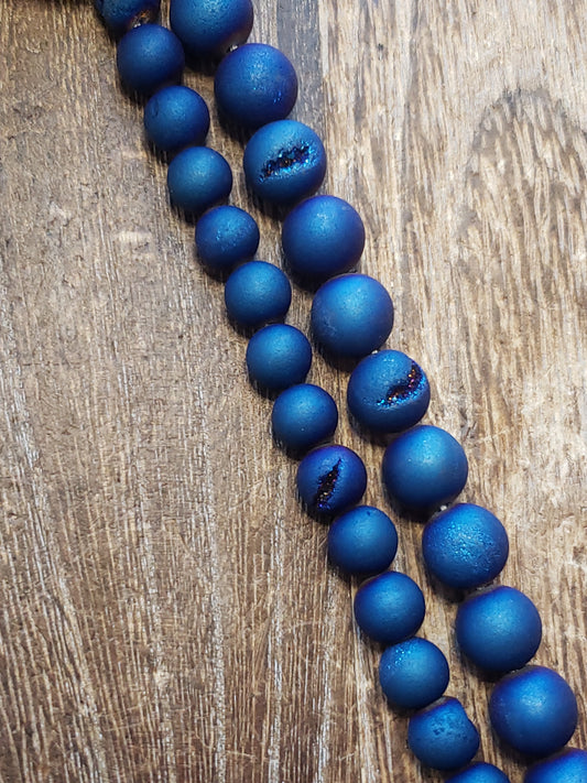 Midnight Druzy Agate Matte Beads