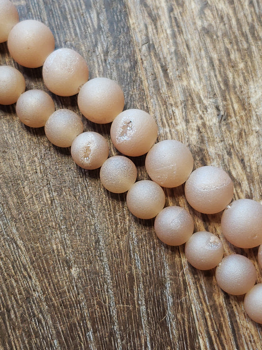 Peach Druzy Agate Matte Beads