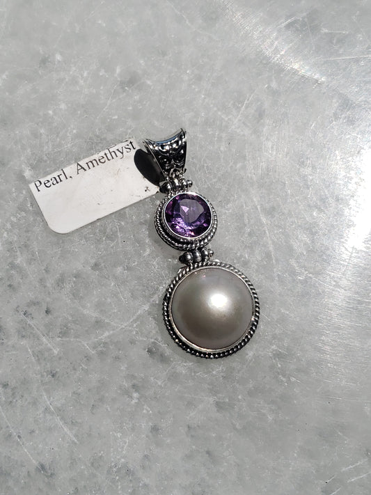 S.S.  Mabe Pearl and Faceted Amethyst Pendants