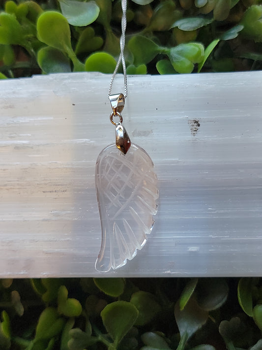 S.S. Clear Quartz Angel Wing Necklace
