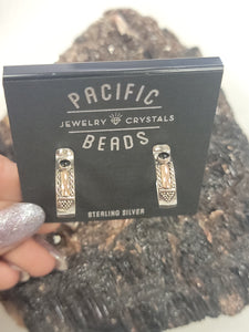 S.S. 18k Gold Plated Black Tourmaline Hoop Earrings