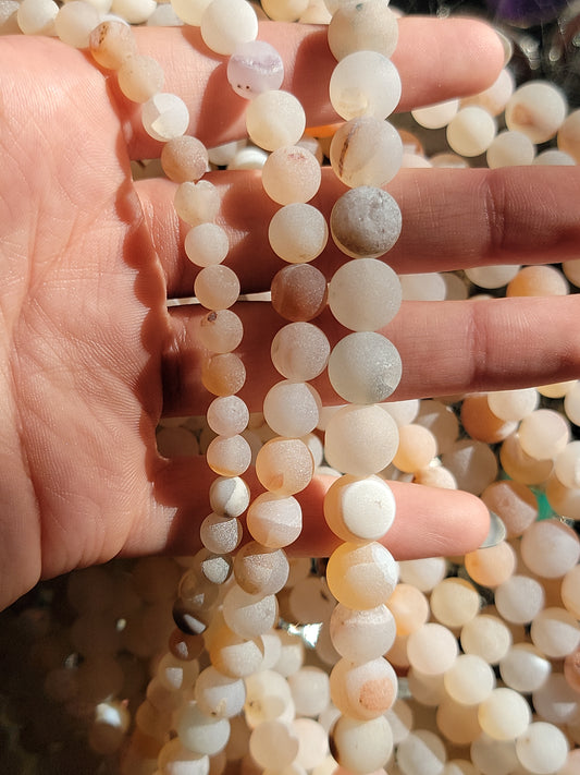 Peach and White Druzy Agate Matte Beads