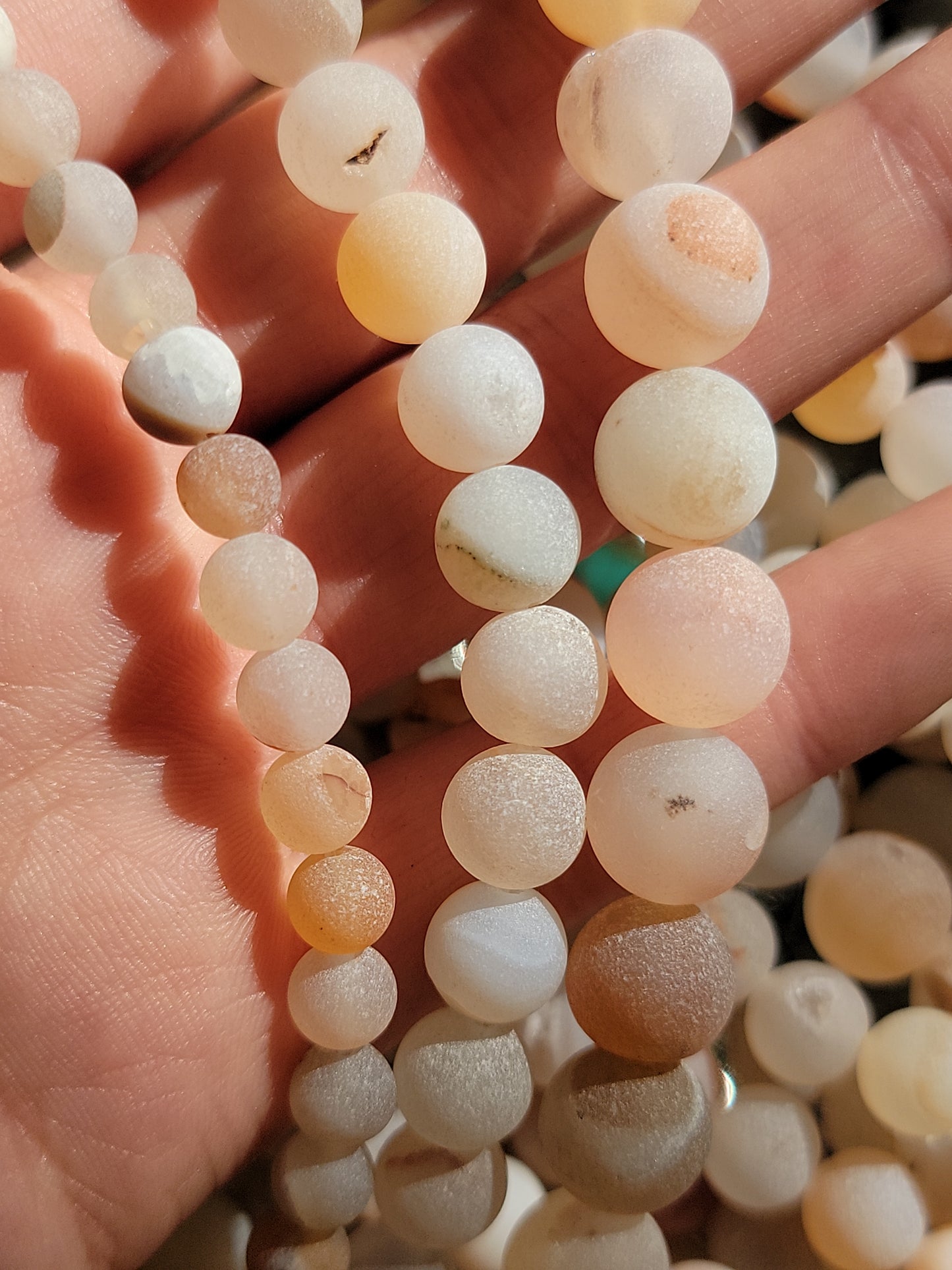 Peach and White Druzy Agate Matte Beads