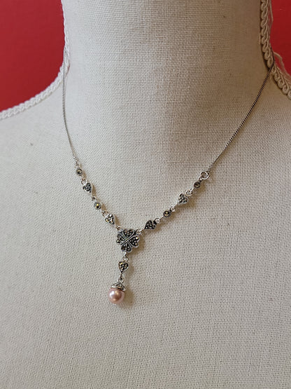 S.S. Marcasite and Pink Pearl Necklaces