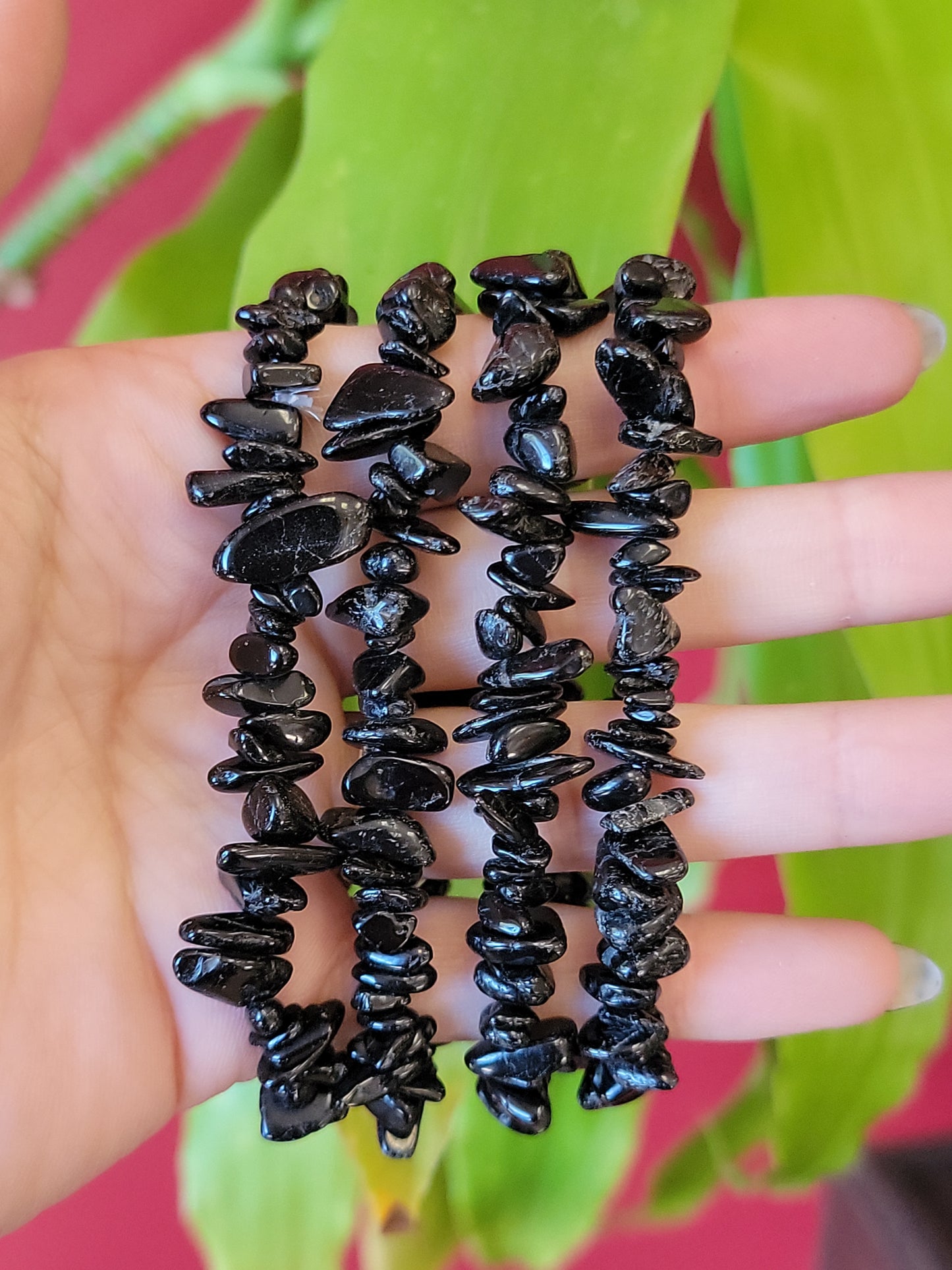 Black Tourmaline Chips Bracelet Sets (4 pc)