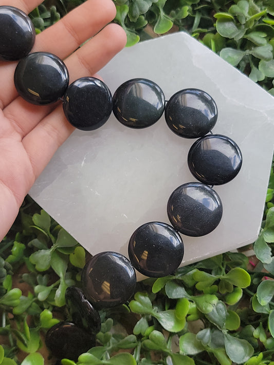 Obsidian Coin Beads
