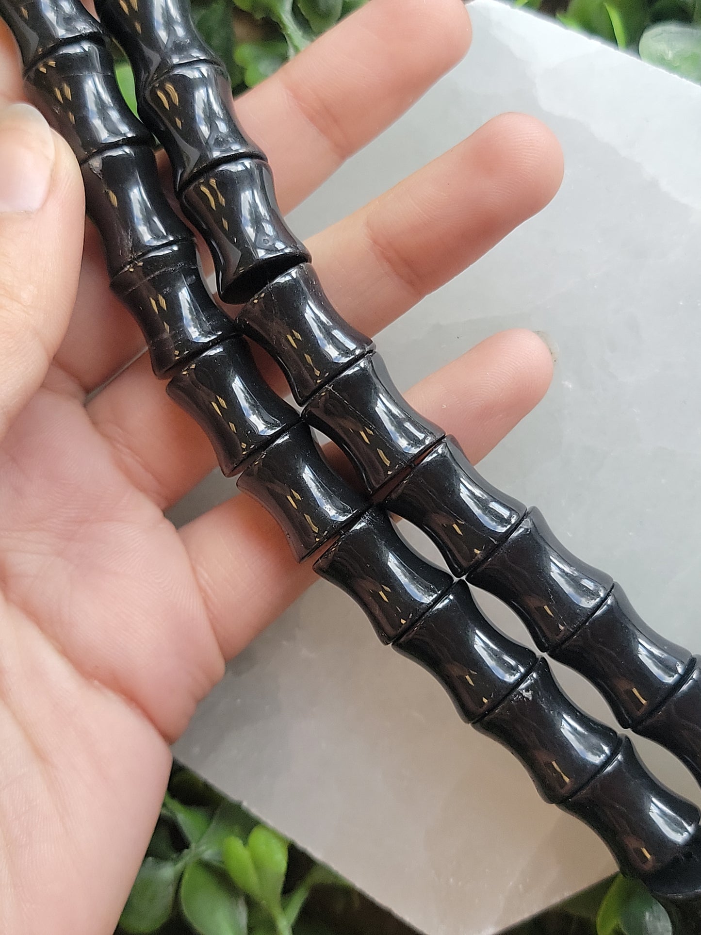Black Onyx Hourglass Beads