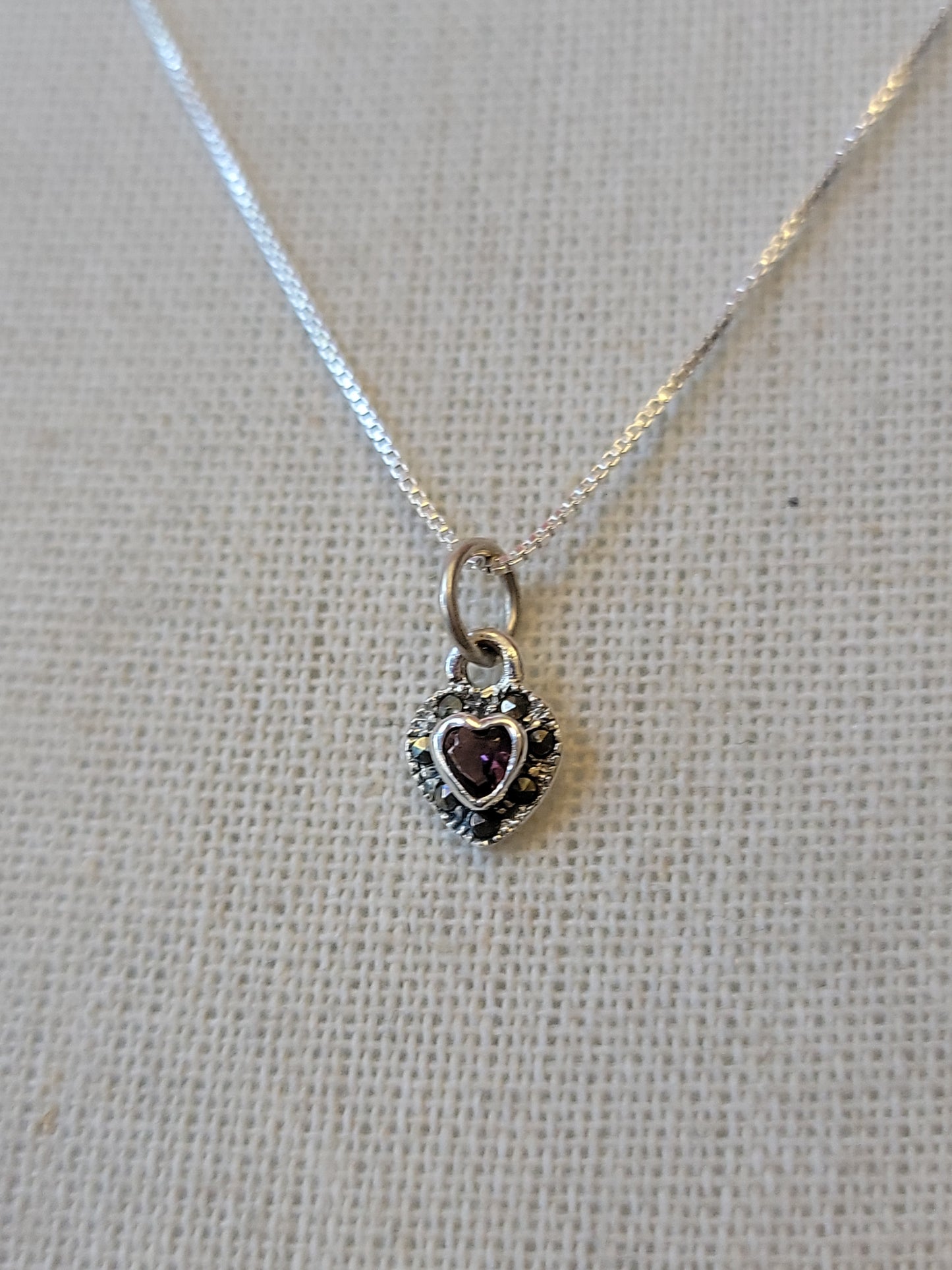 S.S. Amethyst and Marcasite Heart Necklaces