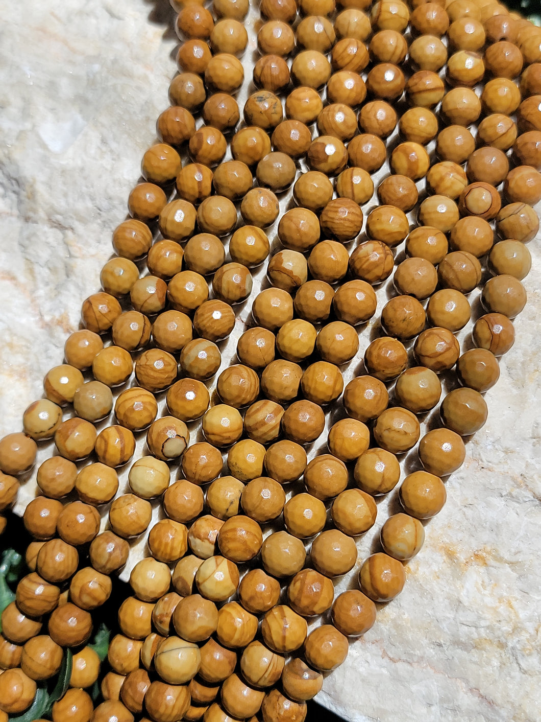 Faceted Yellow Wood Jasper Beads