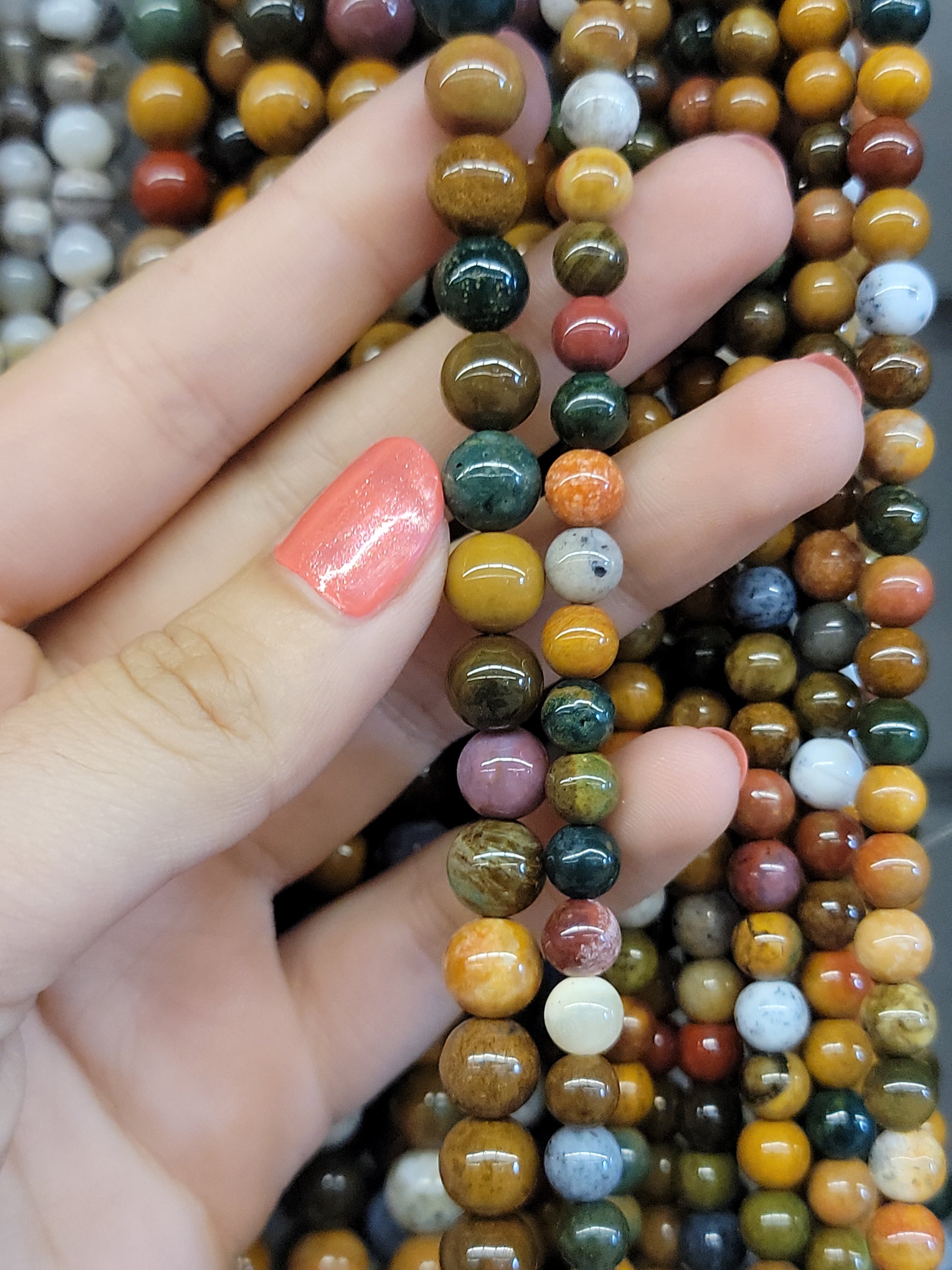 Crafting supplies such as ocean jasper beads available at wholesale and retail prices, only at our crystal shop in San Diego!