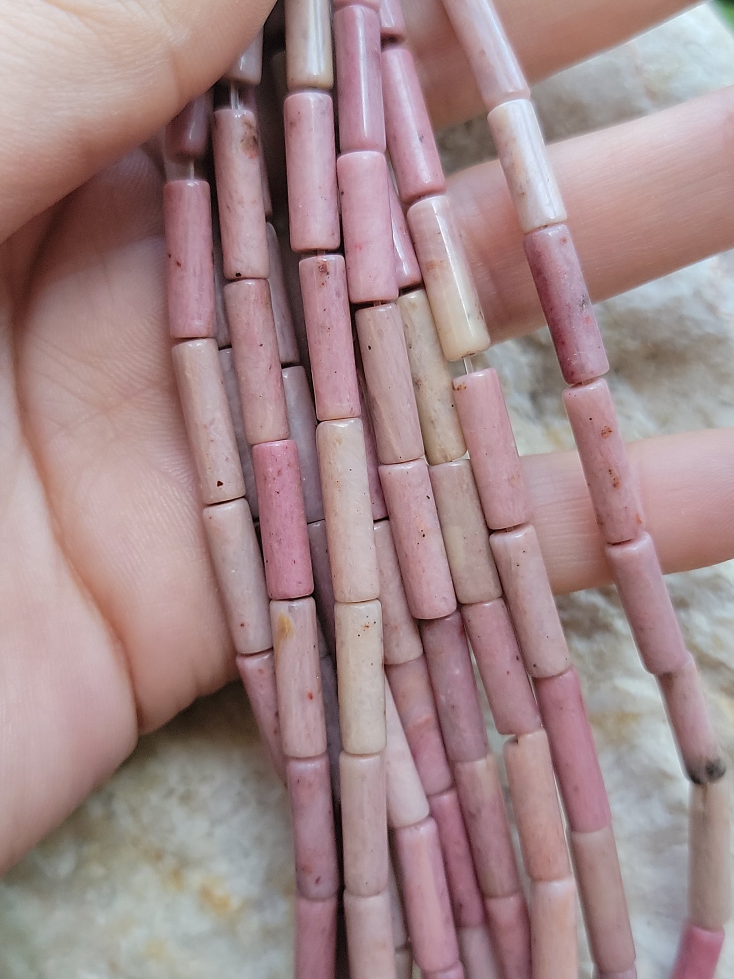 Pink Rhodonite Tube Beads