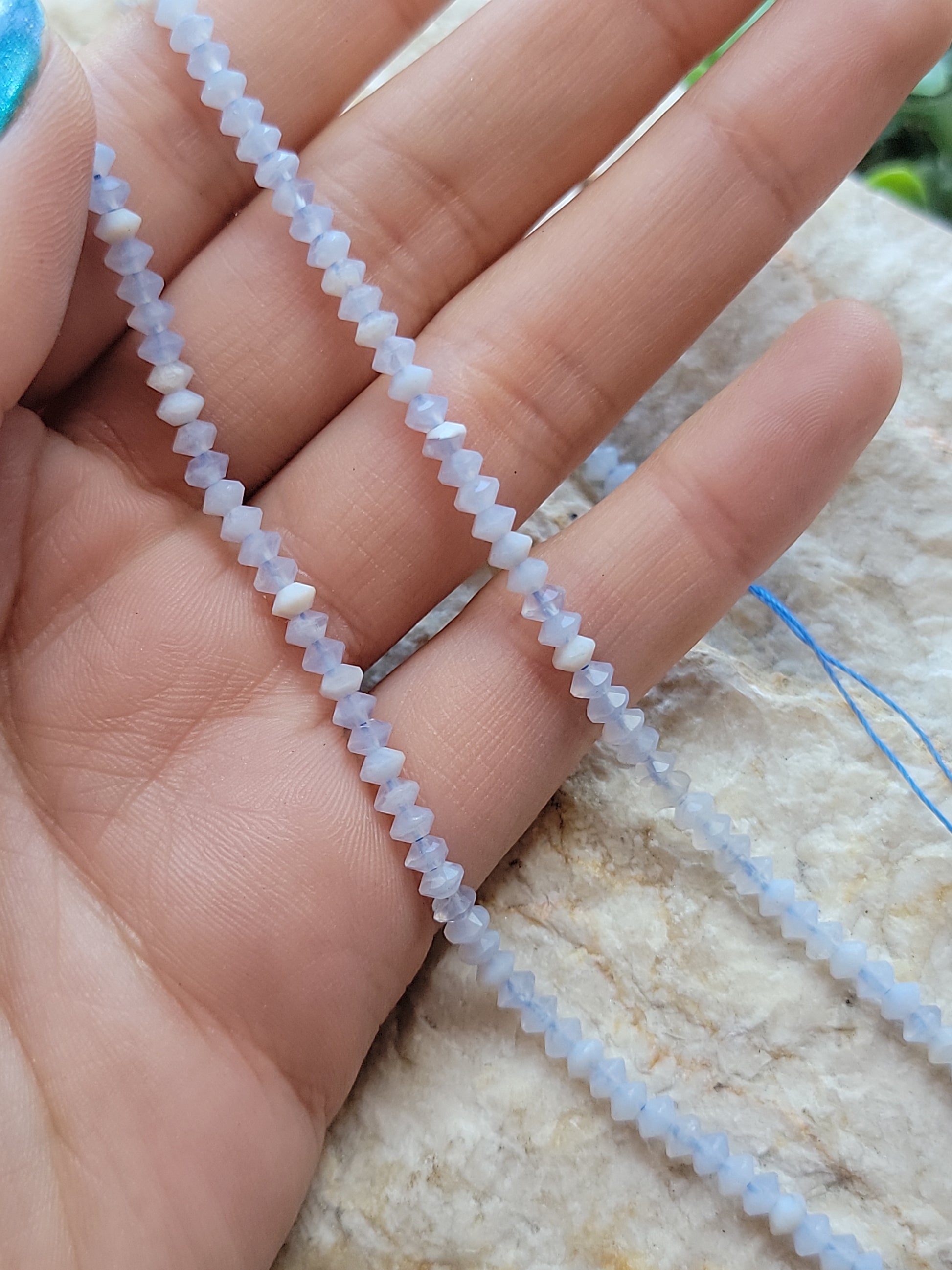 Crafting supplies such as faceted blue lace agate beads available at wholesale and retail prices, only at our crystal shop in San Diego!