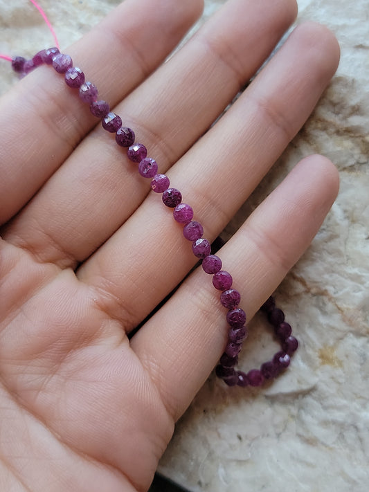 Faceted Round Flat Ruby Beads