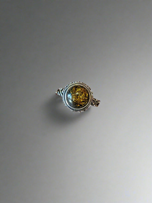 amber ring with sterling silver