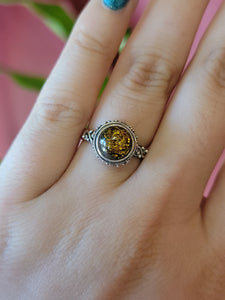 amber ring with sterling silver