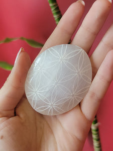 Selenite Flower of Life Palmstone