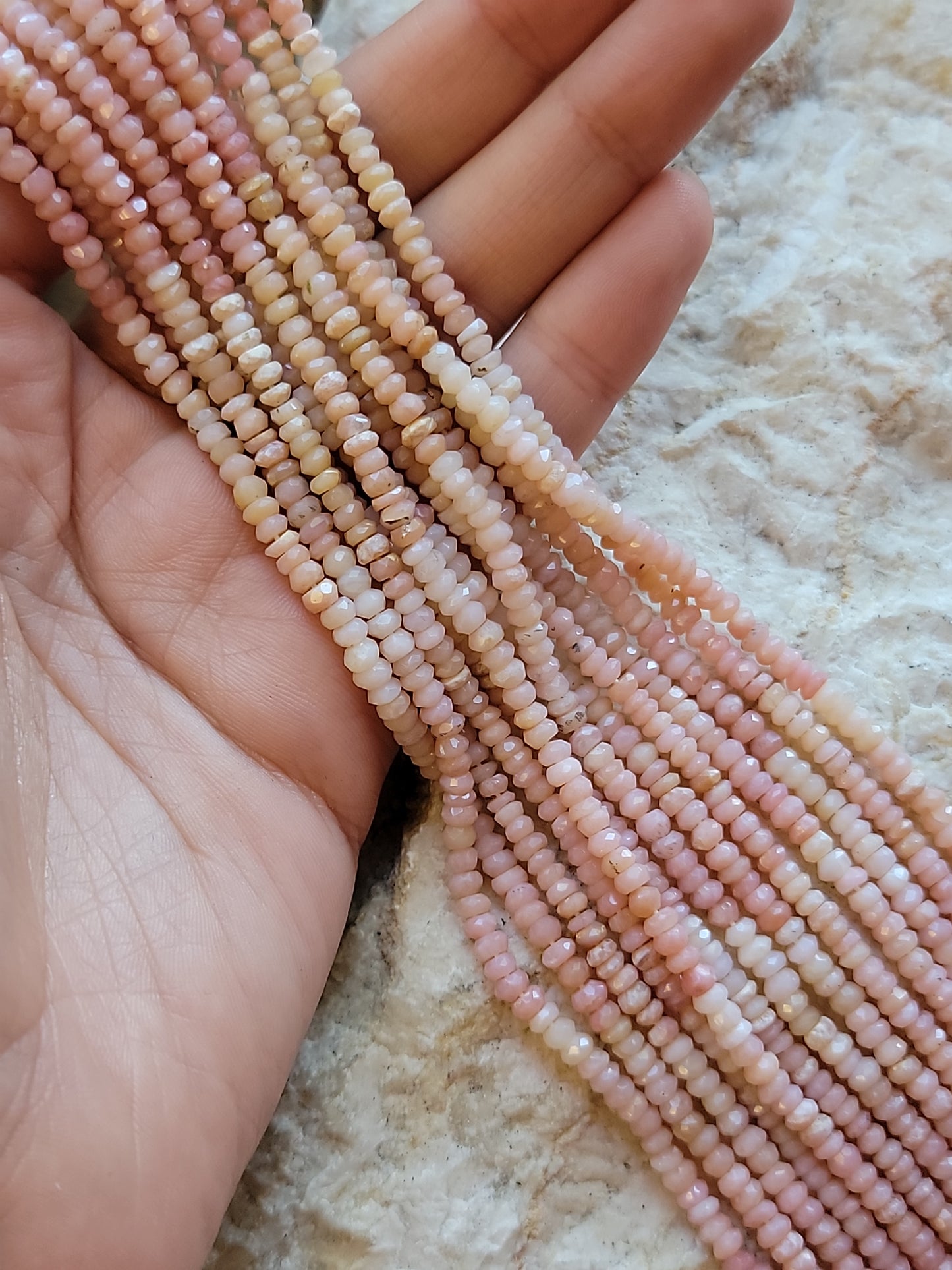 Faceted Pink Peruvian Opal Rondelle Beads