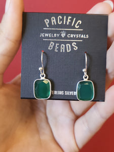 S.S. Green Onyx Faceted Rectangle Earrings