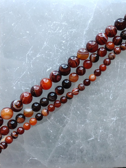 Red Line Agate Round Beads