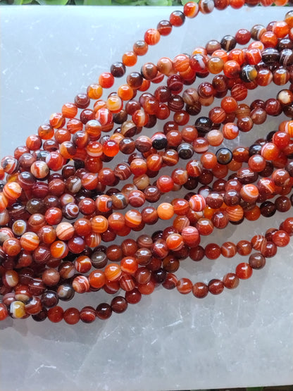 Red Line Agate Round Beads