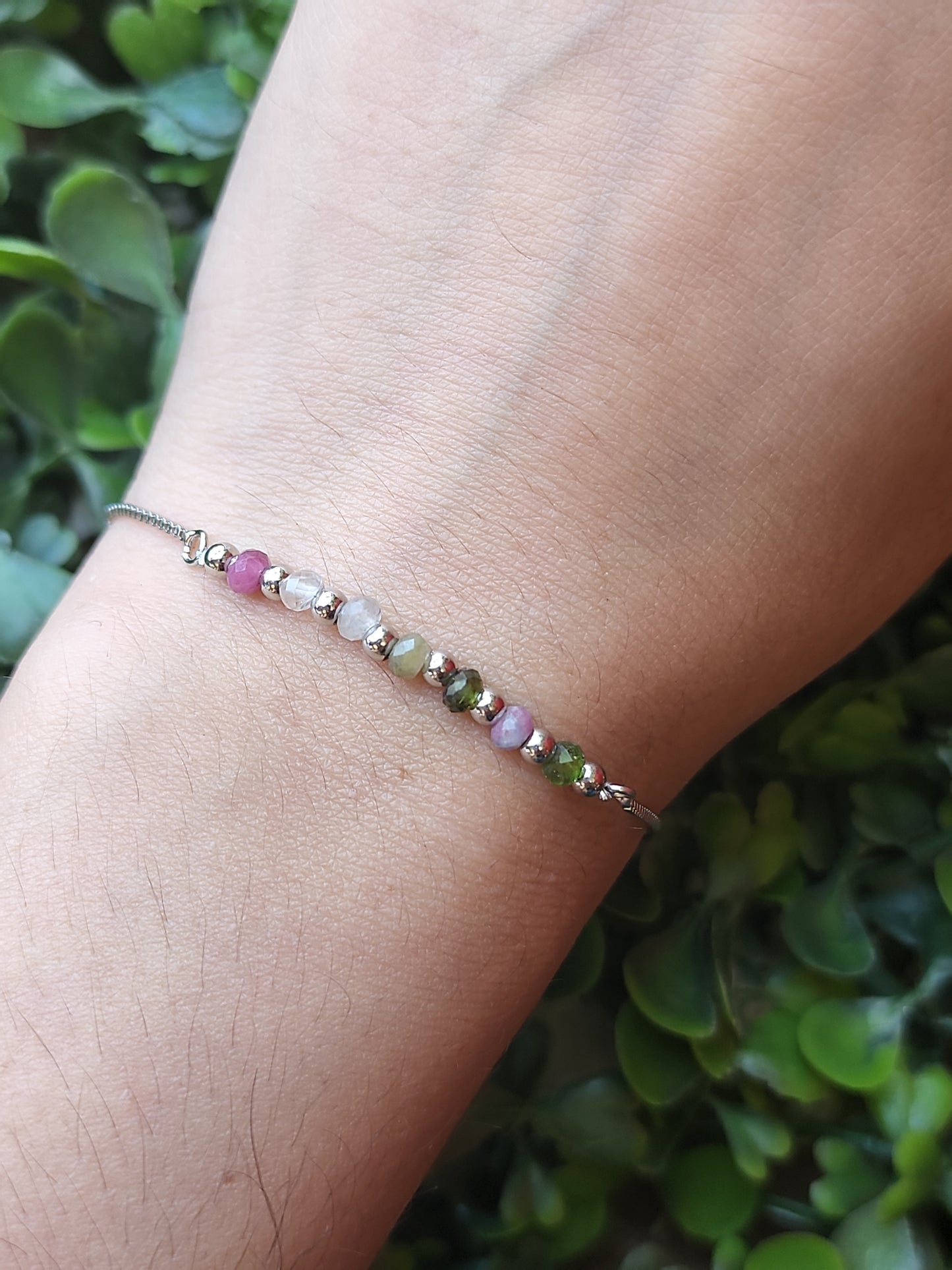 Adjustable 3mm Multicolor Tourmaline Silver Bracelets