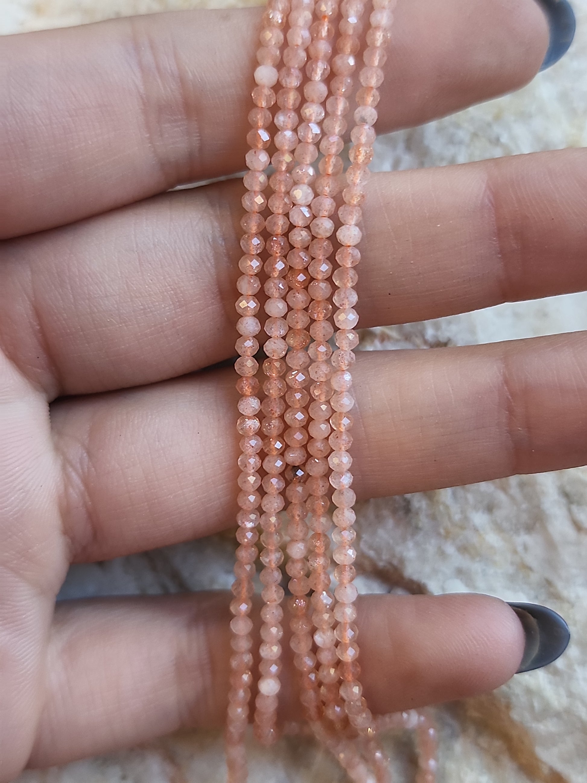 Crafting supplies such as faceted sunstone rondelle beads available at wholesale and retail prices, only at our crystal shop in San Diego!
