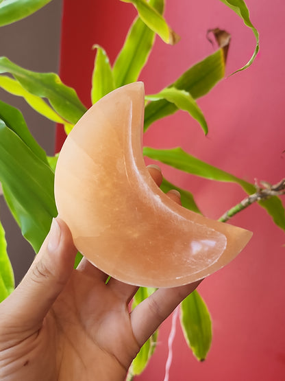 Peach Selenite Moon Bowls 4"