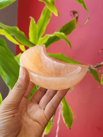 Peach Selenite Moon Bowls 4"