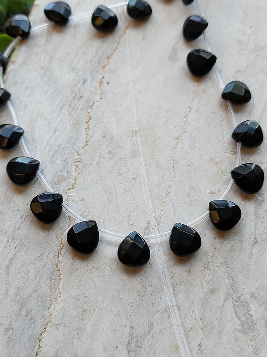 Faceted Black Spinel Teardrop Beads