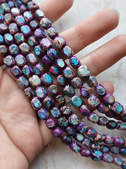 Purple and Blue Imperial Jasper Cube Beads