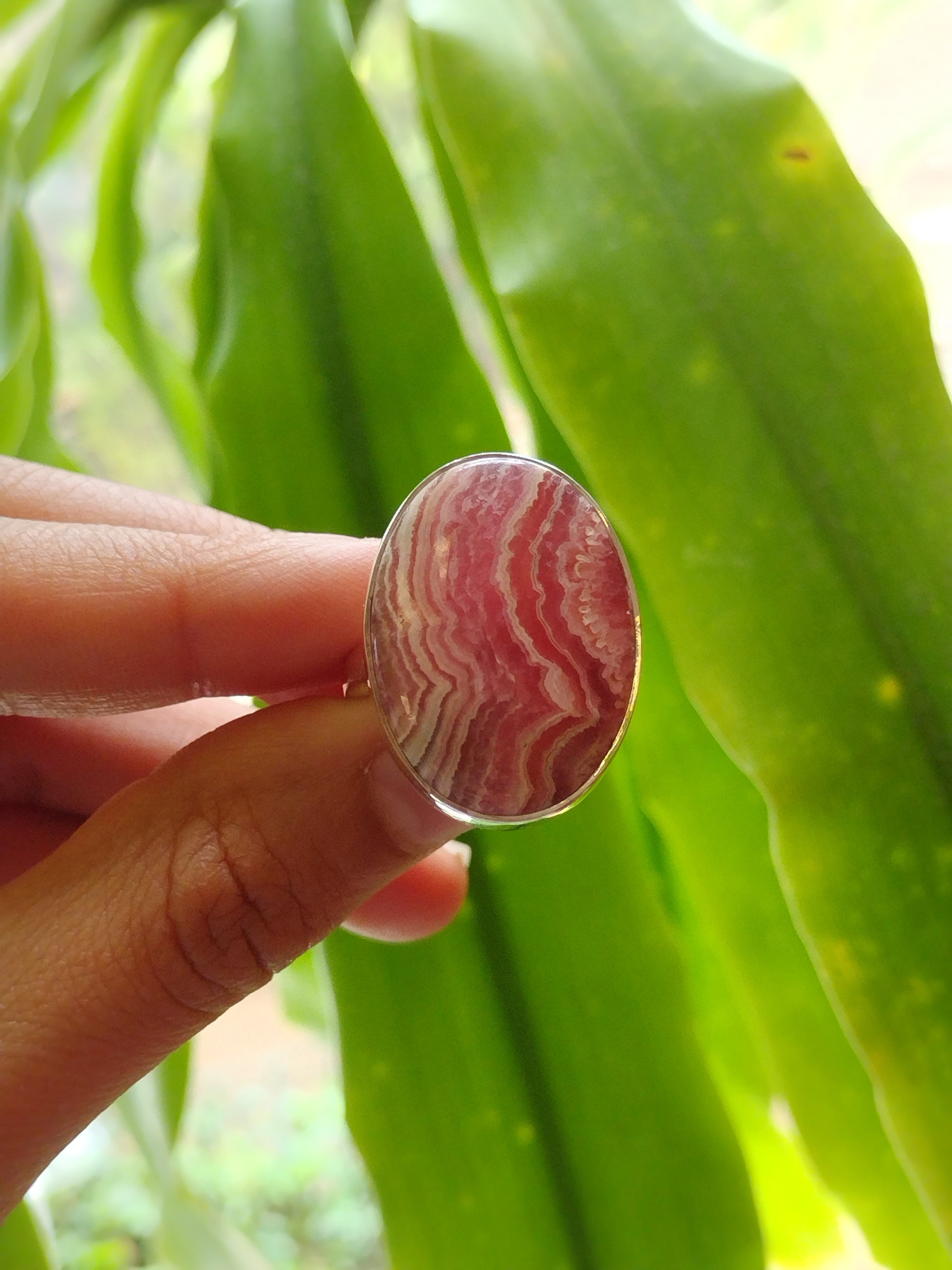 Sterling silver rhodocrosite ring available at wholesale and retail prices, only at our crystal shop in San Diego!
