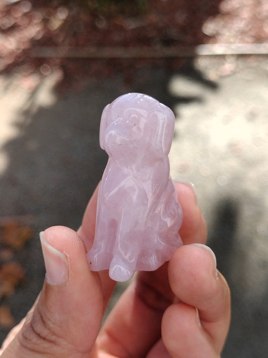 Hand Carved Rose Quartz Dog Figurines