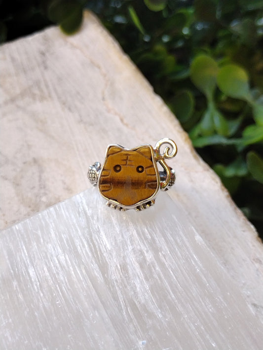 S.S. Shlomo Tiger's Eye Kitty Adjustable Rings