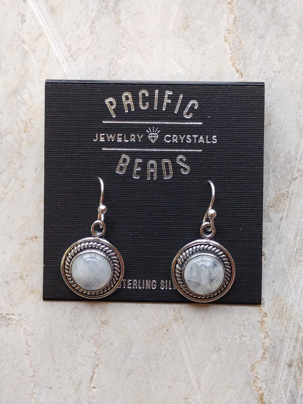 S.S. Round Rainbow Moonstone Earrings