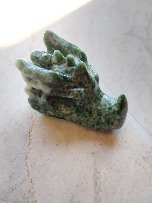 Green Spot Jasper Dragon Head Figurines