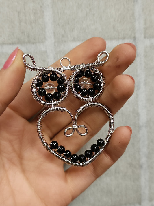 Black Onyx Wire Owl Necklaces