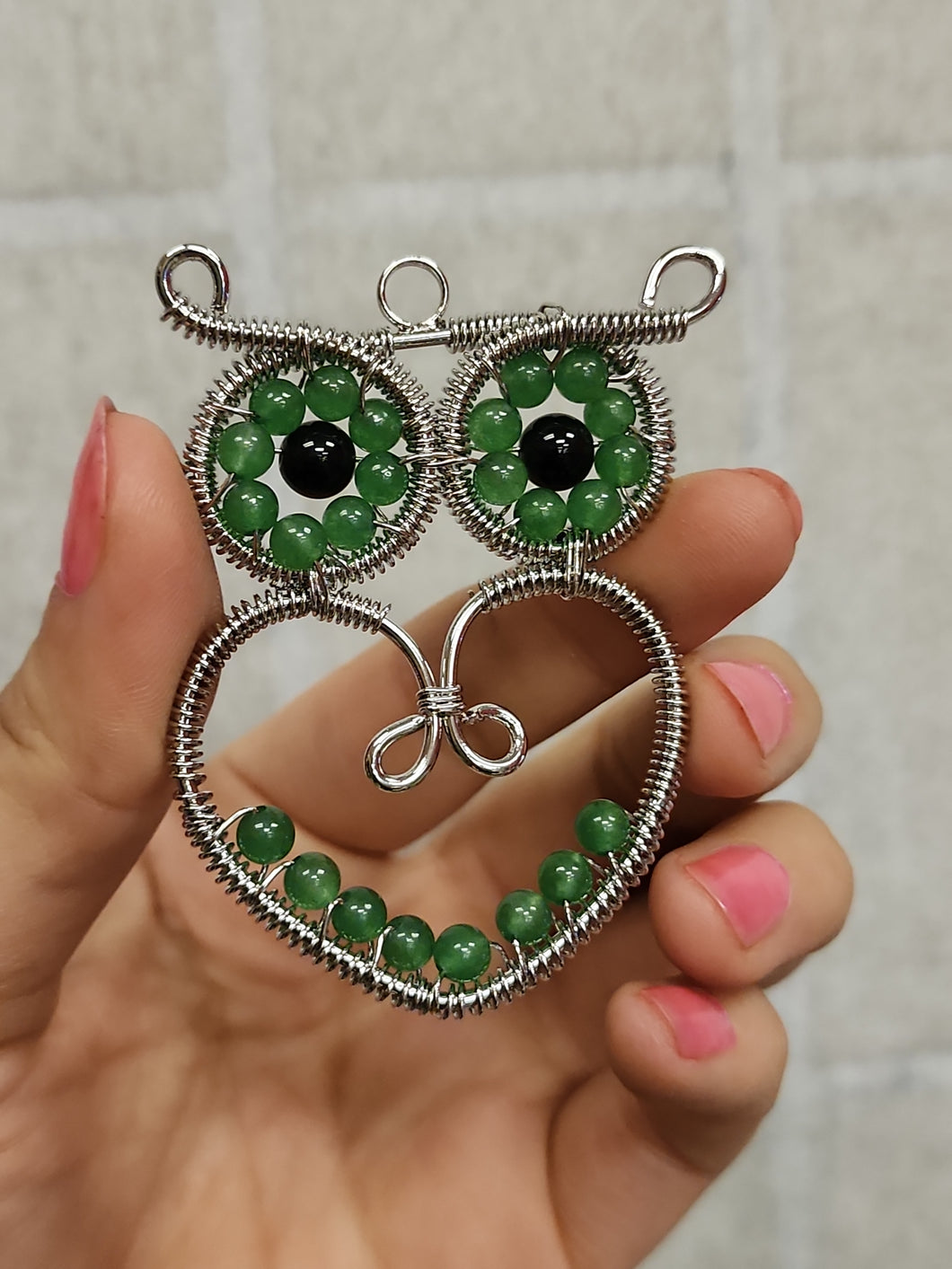 Green Aventurine Wire Owl Necklaces