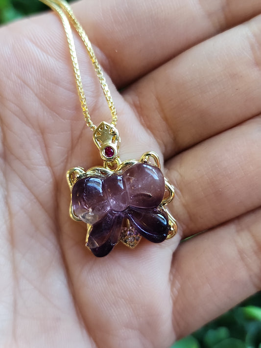 S.S. 14k Gold plated Fluorite Bow Necklaces