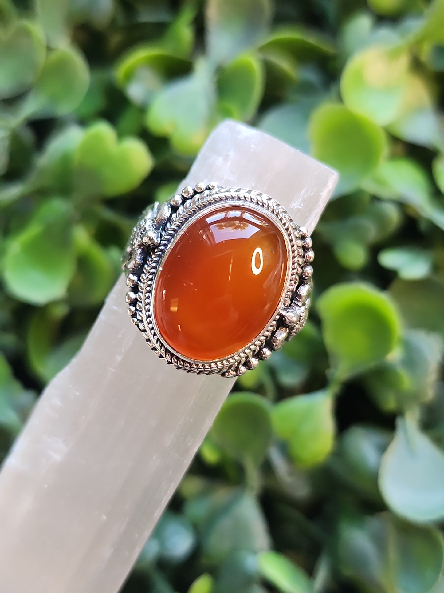 Sterling silver carnelian rings available at wholesale and retail prices, only at our crystal shop in San Diego!