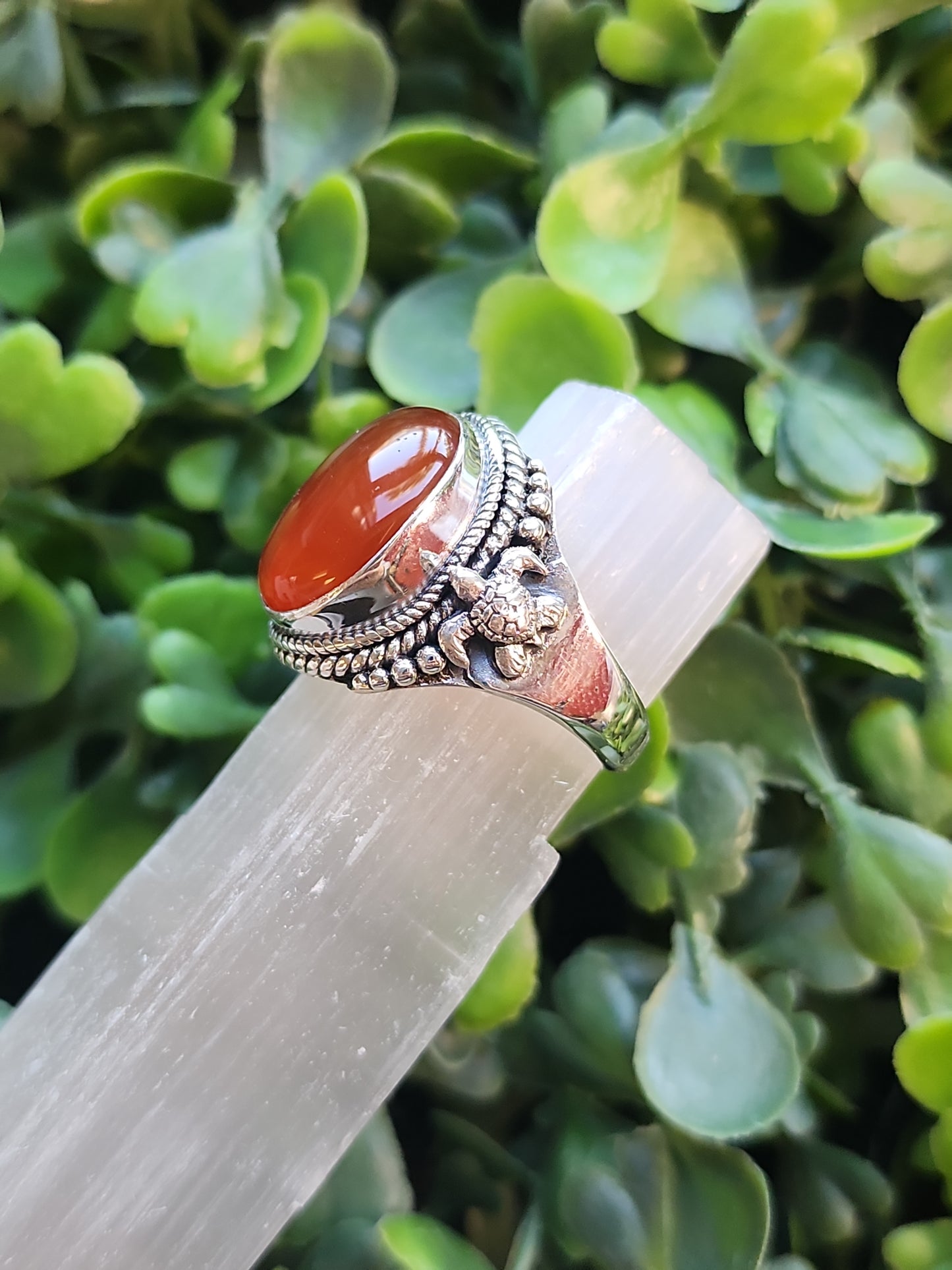 Sterling silver carnelian rings available at wholesale and retail prices, only at our crystal shop in San Diego!