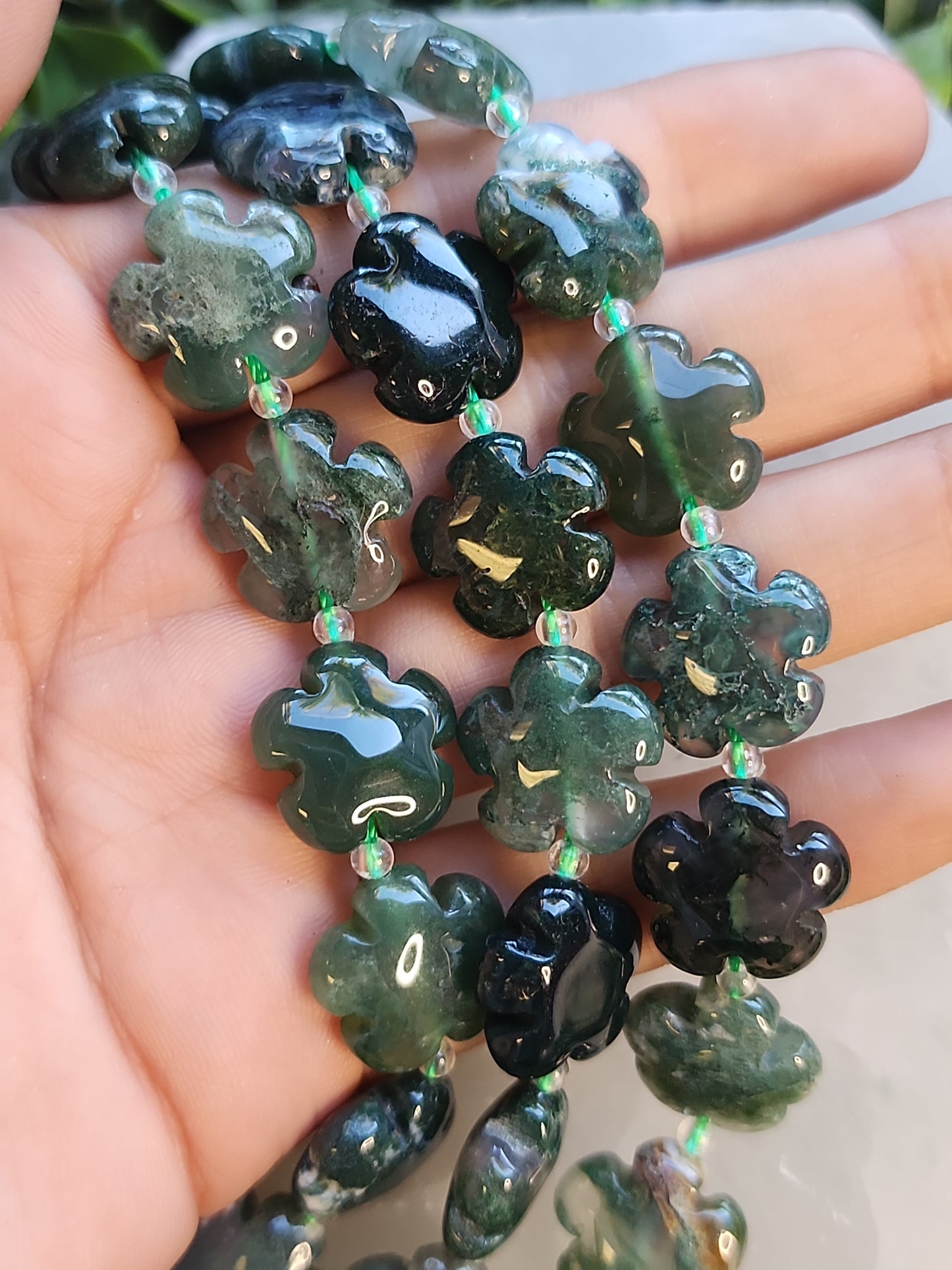 Moss Agate Flower Beads